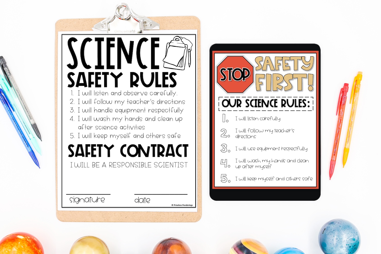 Simple Science Safety Lab Rules: A Guide for Your classroom This is a picture of a science safety worksheet and classroom contract for students to review and sign, outlining key science safety lab rules in a kid-friendly format.