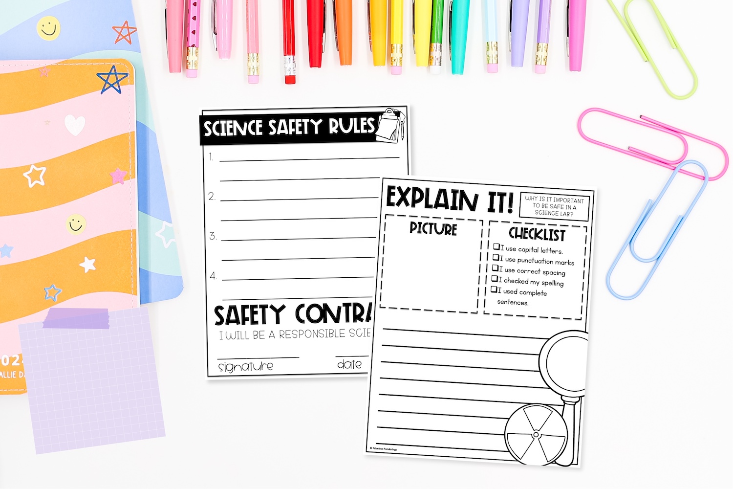 Simple Science Safety Lab Rules: A Guide for Your classroom This is a picture of a printable science safety worksheet and student contract for writing and illustrating science safety lab rules in an elementary classroom