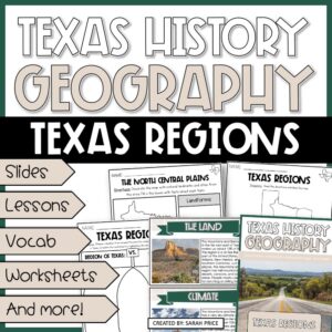 Cover image for 4th grade Texas Regions Unit with printable geography worksheets, TEKS-aligned lesson plans, and interactive social studies activities