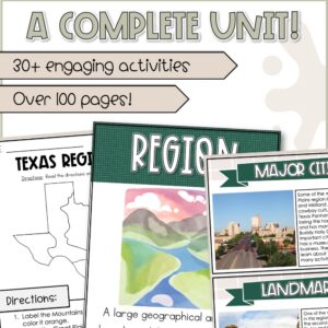 4th grade Texas History Unit Social Studies Lesson Plans and Activities 2 Overview of complete 4th grade Texas Regions Unit featuring over 100 pages and 30+ printable activities for teaching Texas geography and history.