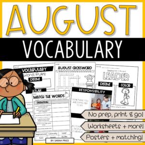 Printable August vocabulary worksheets for 2nd grade